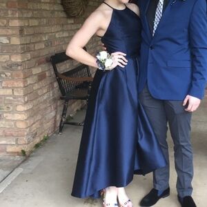 Woman’s blue formal gown